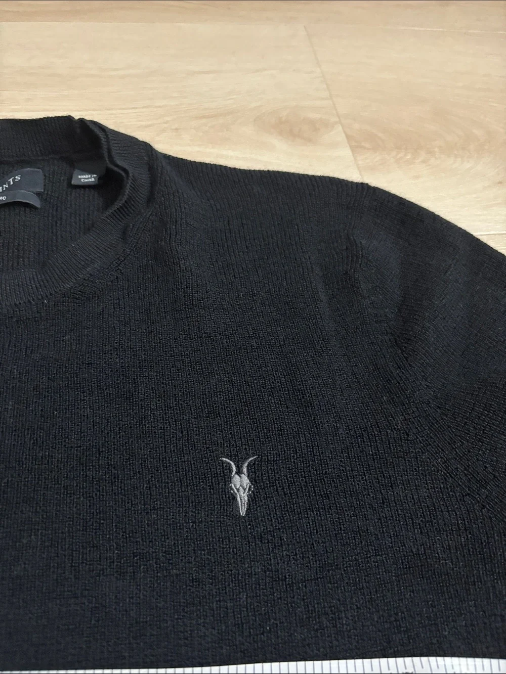All Saints Men's Black Crewneck Sweater 100% merino L/ XL